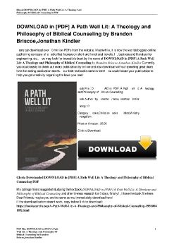 DOWNLOAD in [PDF] A Path Well Lit: A Theology and Philosophy of Biblical Counseling by Brandon Briscoe,Jonathan Kindler