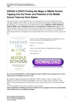 EBOOK in [PDF]! Finding the Magic in Middle School: Tapping Into the Power and Potential of the Middle School Years by Chris Balme