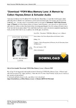 *Download ^PDF# Miss Memory Lane: A Memoir by Colton Haynes,Simon & Schuster Audio