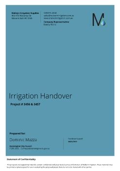 Irrigation Handover Viller & Brettenaux, Stonnington