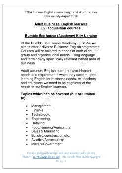 Adult Business English learners conceptual development curriculum July 2018