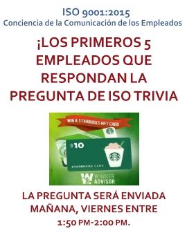 $10 Gift Card for Trivia Question-Spanish