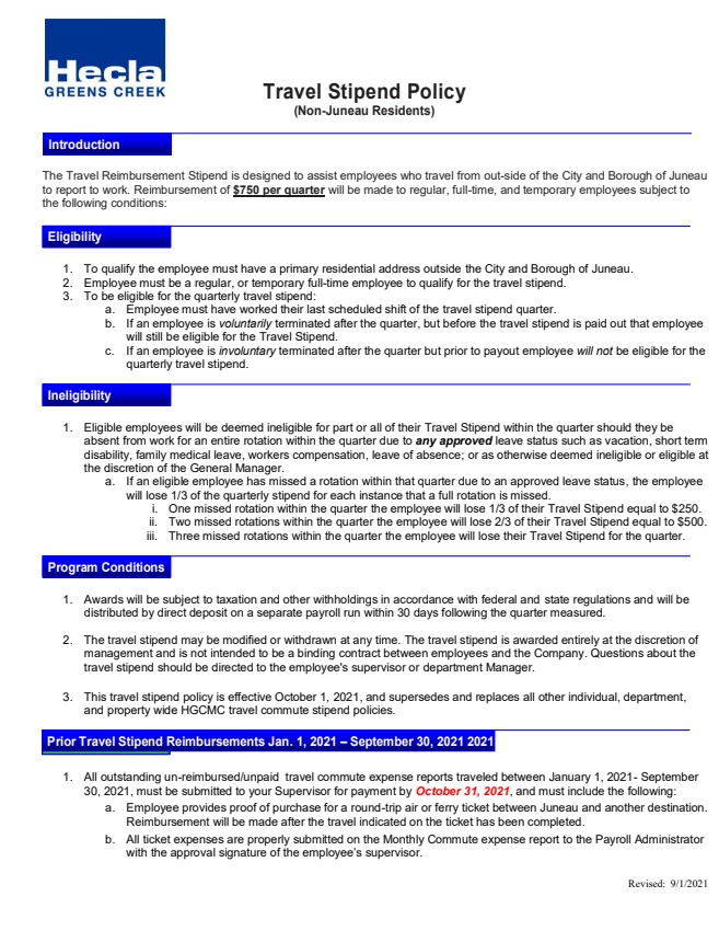 Travel Stipend Policy