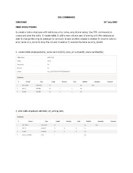 19BCE2682 EX1 DDL commands