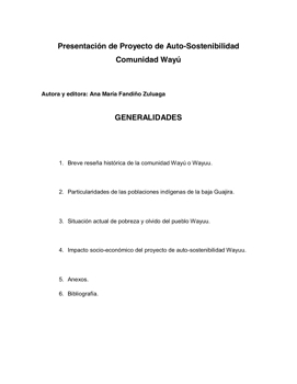 Proyecto de sostenibilidad Wayuu - Ana María Fandiño