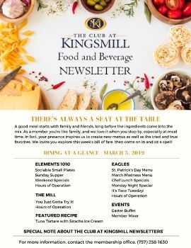 Kingsmill Dining Newsletter 3-5-19