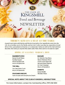 Kingsmill Dining Newsletter 3-5-19