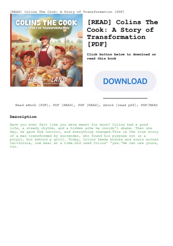 [read] colins the cook a story of transformation [pdf]