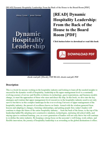 [read] dynamic hospitality leadership from the back of the house to the board room [pdf]