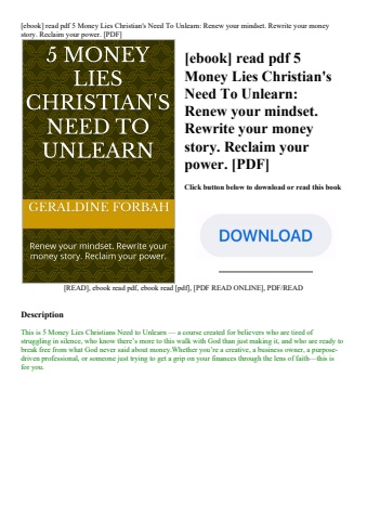 [ebook] read pdf 5 money lies christian's need to unlearn renew your mindset