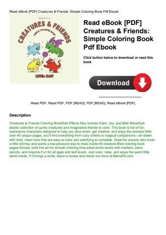 read ebook [pdf] creatures & friends simple coloring book pdf ebook