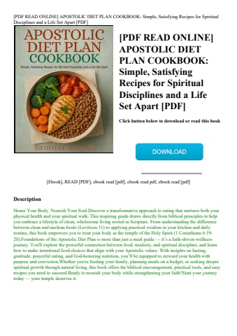 [pdf read online] apostolic diet plan cookbook simple  satisfying recipes for spiritual disciplines