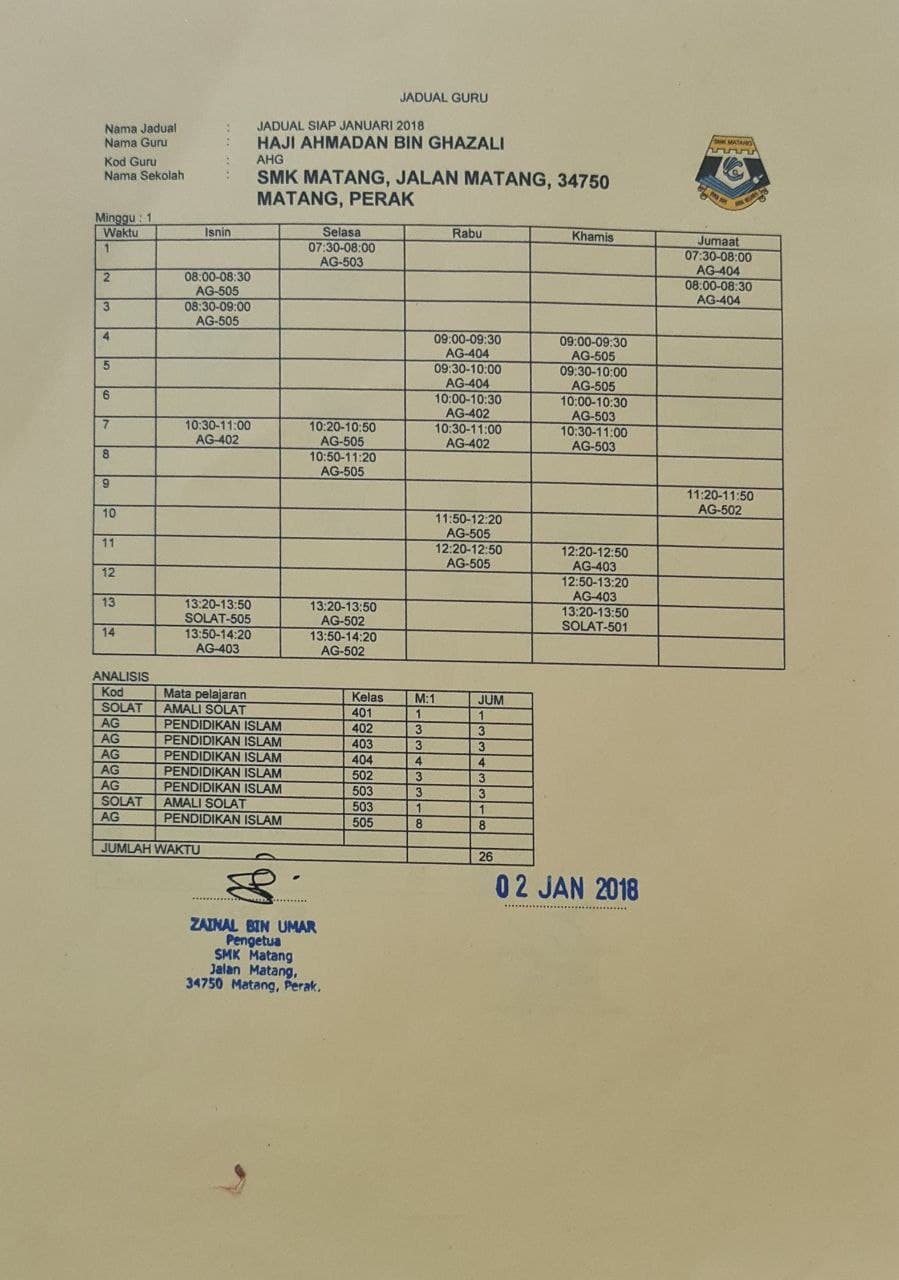 Jadual 2018 hingga 2021