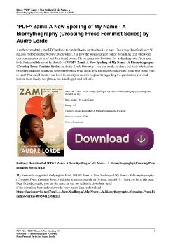 *PDF^ Zami: A New Spelling of My Name - A Biomythography (Crossing Press Feminist Series) by Audre Lorde