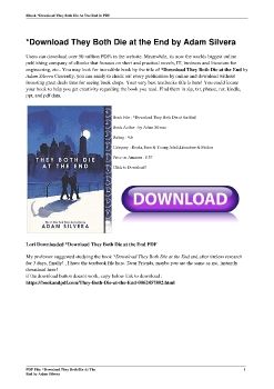 *Download<PDF> They Both Die at the End by Adam Silvera