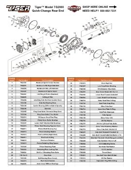 Tiger Model TG2000 Quick-Change Internal Parts Listing Exploded View