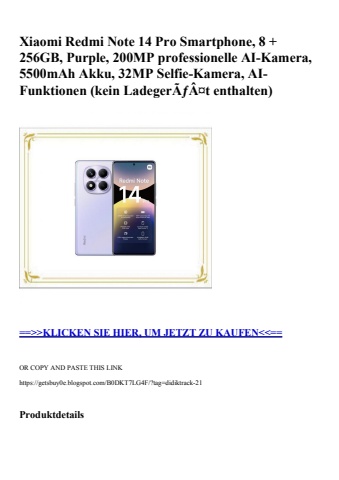 7789 xiaomi redmi note 14 pro smartphone  8   256gb  purple  200mp professionelle ai-kamera  5500mah akk