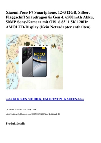 7851 xiaomi poco f7 smartphone  12 512gb  silber  flaggschiff snapdragon 8s gen 4  6500mah akku  50mp so