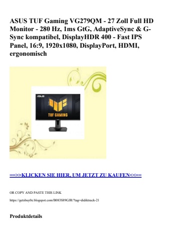 4344 asus tuf gaming vg279qm - 27 zoll full hd monitor - 280 hz  1ms gtg  adaptivesync   g-sync kompatib