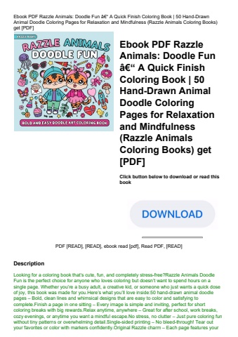 ebook pdf  razzle animals doodle fun ã¢â€â“ a quick finish coloring book  50 hand-drawn animal doodl