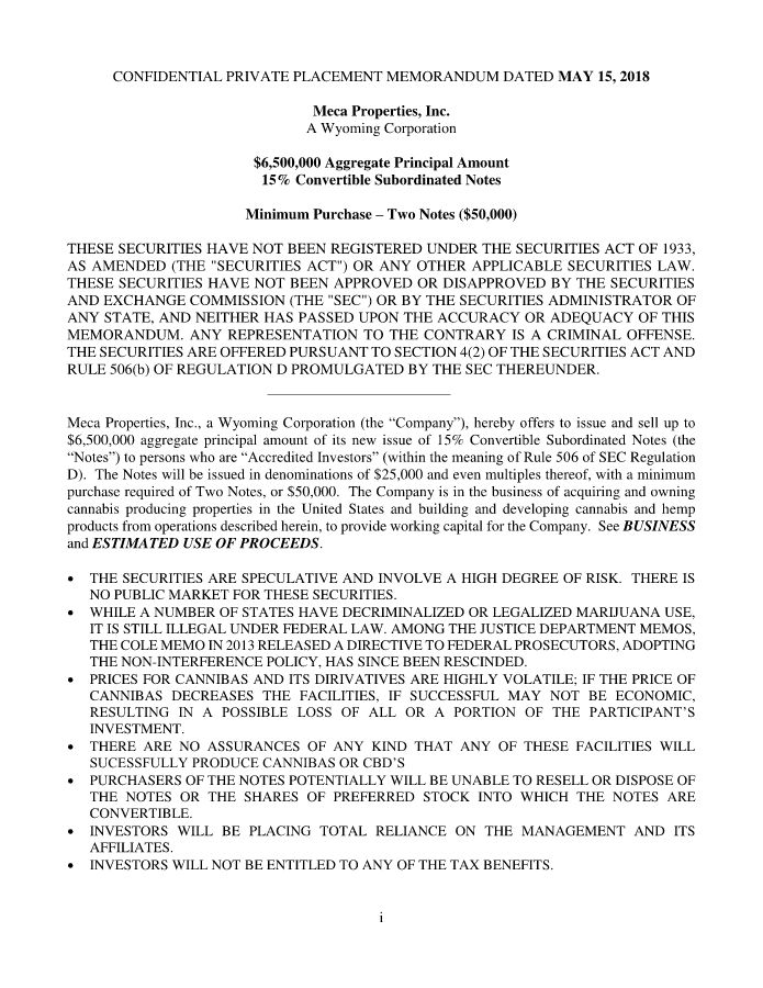 CONFIDENTIAL PRIVATE PLACEMENT MEMORANDUM DATED MAY 16, 2001
