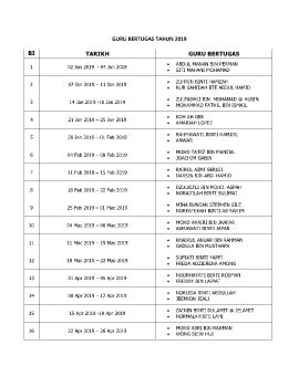 JADUAL GURU BERTUGAS 2019