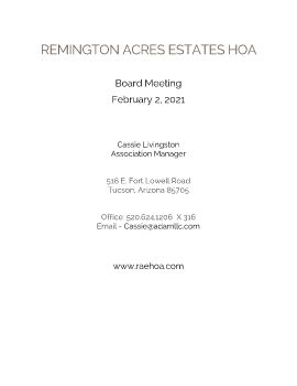 Remington Acres Estates HOA - Board Meeting - February 2, 2021