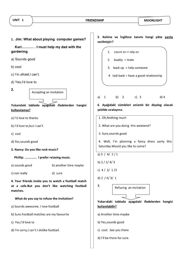 moonlight unit 1 friendship test