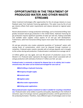 Opportunities in the Treatment of Water and Other Wast Streams 