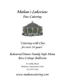 Mahan's Lakeview Rehearsal Dinner Family Style Menu Rose Cottage Ballroom