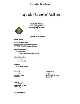 Inspection Compliance Report Certificate