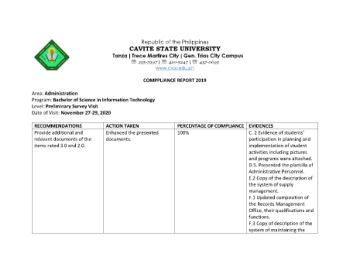 Area X Compliance Report