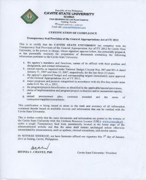 Certification of Proof of Tranparency Seal