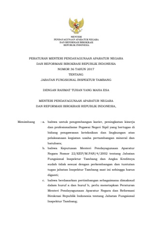 PERMENPAN NOMOR 36 TAHUN 2017