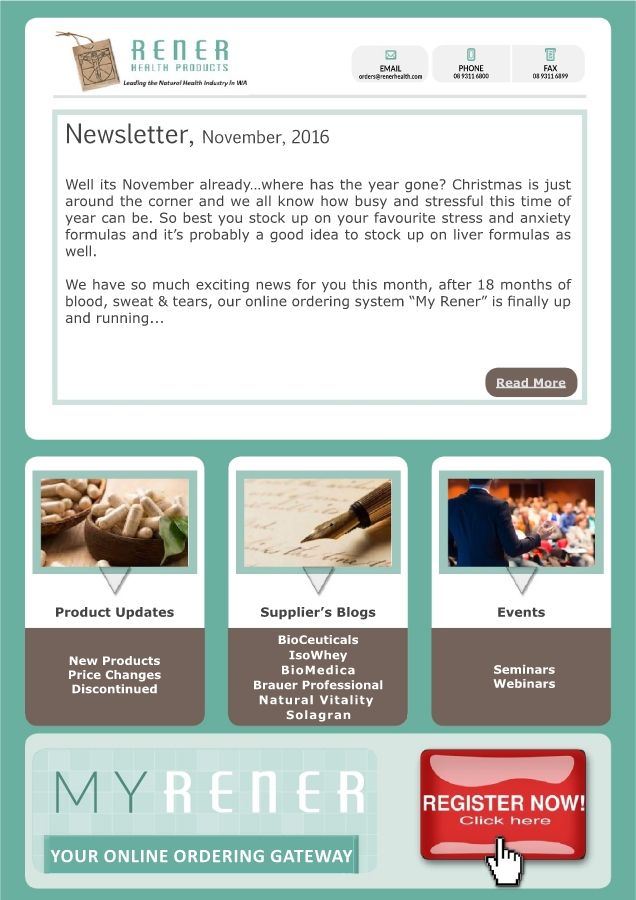 Rener Health Products - November 2016 - Newsletter