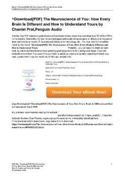 ^Download[PDF] The Neuroscience of You: How Every Brain Is Different and How to Understand Yours by Chantel Prat,Penguin Audio