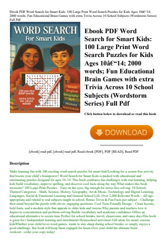 ebook pdf  word search for smart kids 100 large print word search puzzles for kids ages 10ã¢â€â“14;