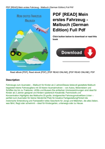 pdf [read] mein erstes fahrzeug - malbuch (german edition) full pdf