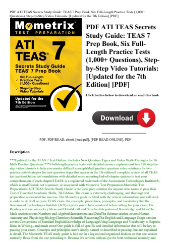 pdf ati teas secrets study guide teas 7 prep book  six full-length practice tests (1 000+ questions)
