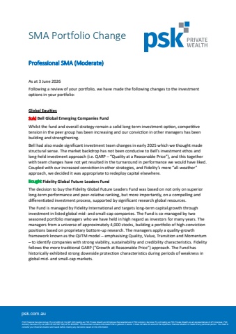 SMA Portfolio Change Professional (Moderate) - June 2026