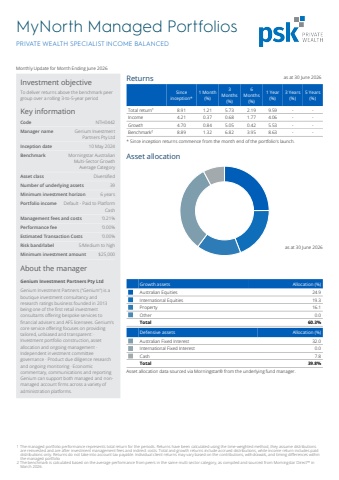 Private Wealth Specialist Income Balanced 30 June 2026
