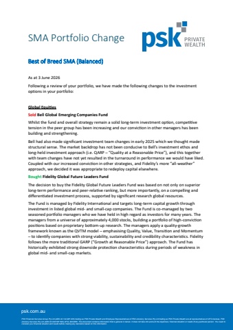 SMA Portfolio Change Best of Breed (Balanced) - June 2026
