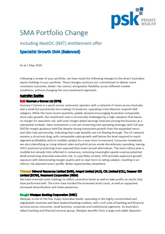 SMA Portfolio Change Specialist Growth (Balanced) + NextDC Entitlement Offer May 2026