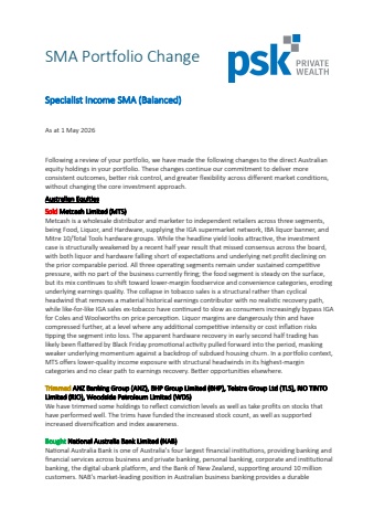 SMA Portfolio Change Specialist Income (Balanced) May 2026