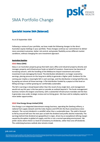 SMA Portfolio Change Specialist Income Balanced