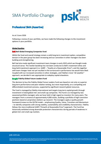 SMA Portfolio Change Professional (Assertive) - June 2026