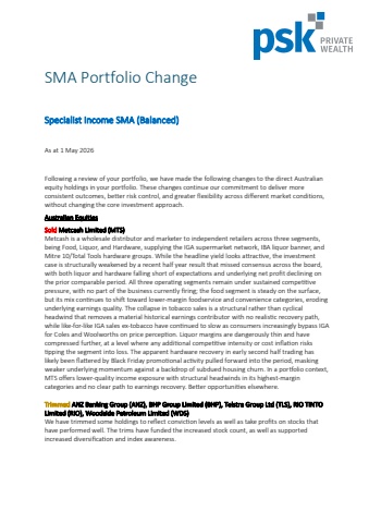 SMA Portfolio Change Specialist Income (Balanced) May 2026