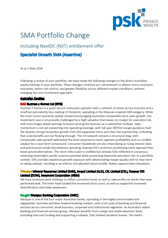 SMA Portfolio Change Specialist Growth (Assertive) + NextDC Entitlement Offer May 2026