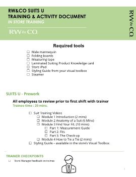 RW&CO SUITS U TRAINING & ACTIVITY DOCUMENT