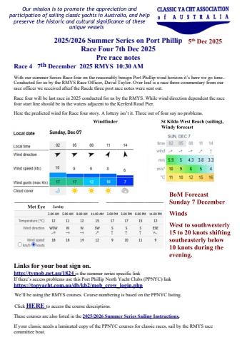 race four pre race notes 4th dec